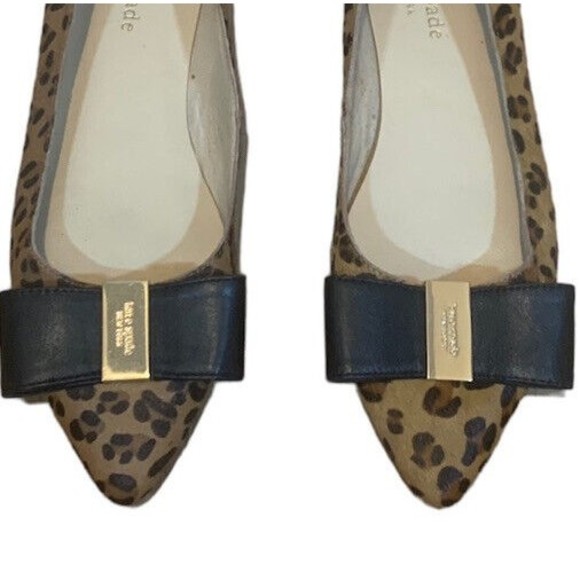 Kate Spade Cheetah Calf Hair Pointed Bow Flats 5M - Picture 8 of 8